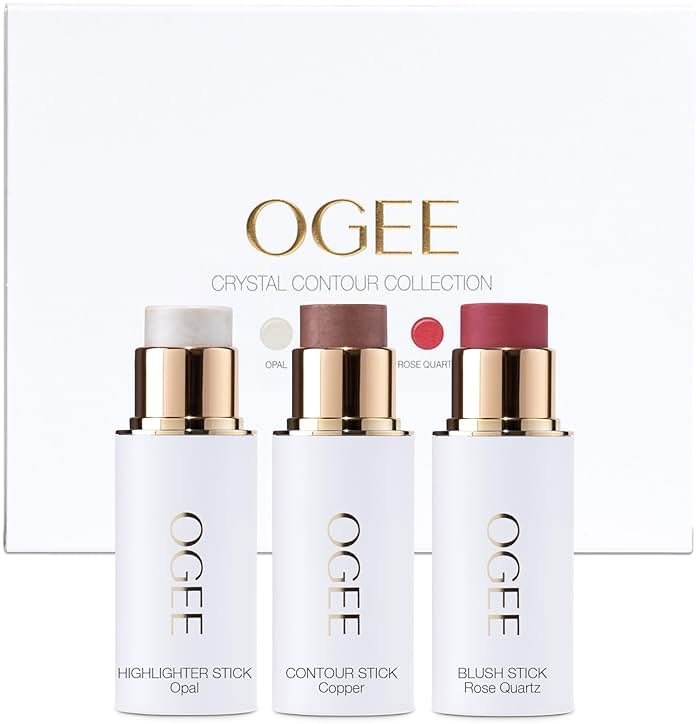 Ogee Face Stick Crystal Collection Trio - Contour Stick Makeup Collection - Certified Organic Contour Palette - Includes Bronzer Stick, Blush Stick & Highlighter Stick - Product Image