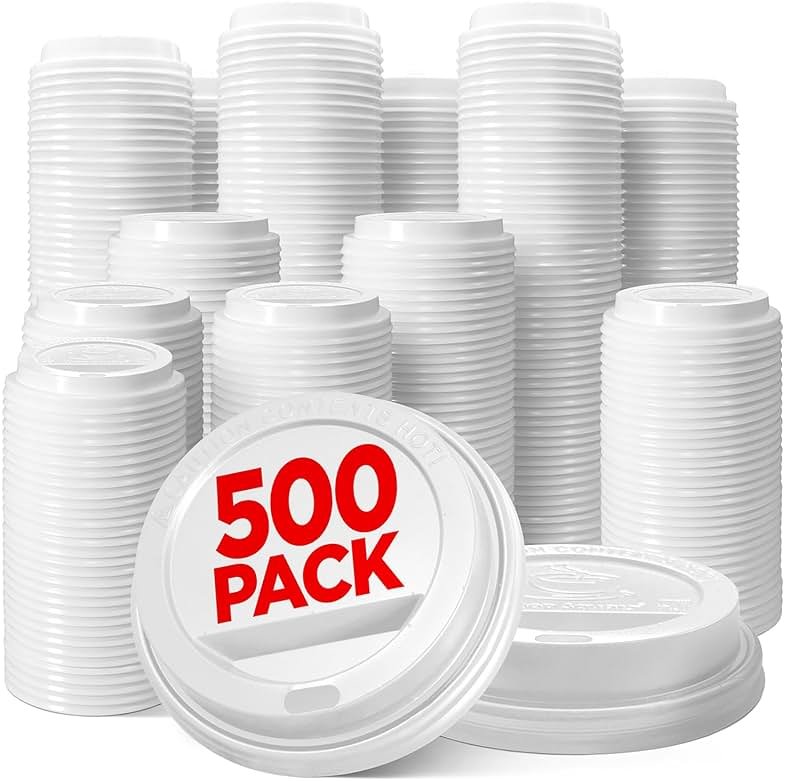 (500-Pack) Coffee Cup Lids - Disposable Coffee Lids for 8, 10, 12, 16, 20, & 24 oz Paper Cups, Dome for To-Go Beverages, Expresso, Tea, Hot Chocolate - White - Product Image