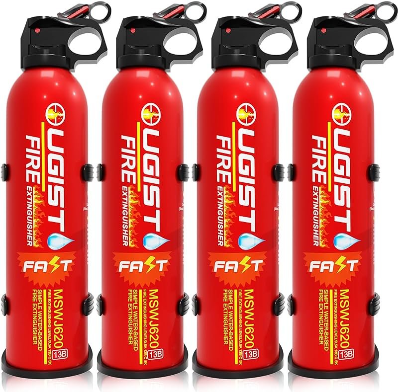 Multipurpose Fire Extinguisher (4 Pack, 21oz Each) with Wall Mount Bracket, Water-Based Foam No Residue, for Kitchen Grease & Electrical Fires, Portable Small Extinguisher for Home, Vehicle & Office - Product Image