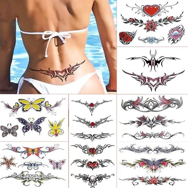 Aivoch 8 Sheets Belly Tattoos Stickers Temporary Fun Waist Cover Scar Female Tattoo Waterproof for Female Women and Girls - Product Image