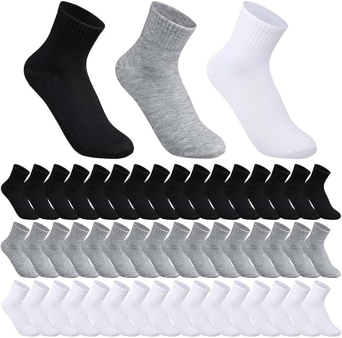 Tarpop 48 Pairs Men Women Quarter Ankle Socks Moisture Wicking Athletic Crew Casual Sports Bulk Socks for Homeless - Product Image
