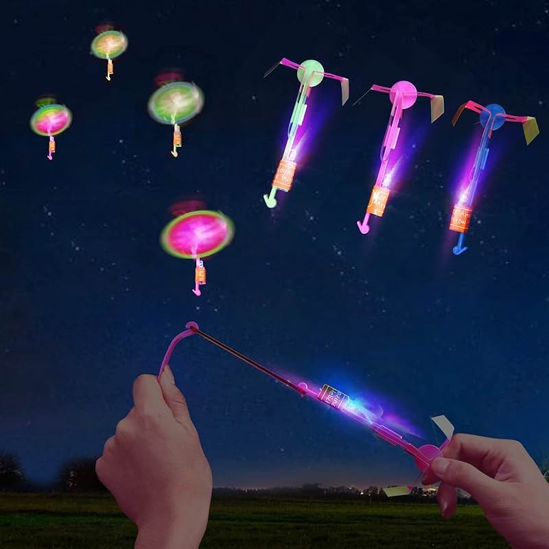lpvoqpth 25 Sets LED Flying Set, 25 Slingshot+25 Glow Helicopter-50 Pcs, Flying Toy Outdoor Toys Glow in The Dark Party Supplies Party Favors for Kids 8-12,4-8 - Product Image