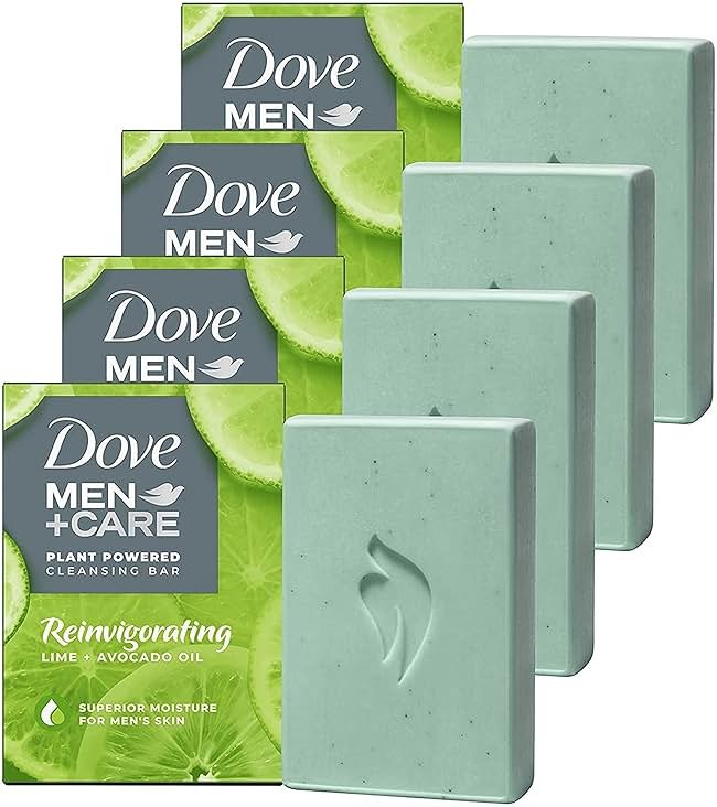 DOVE MEN + CARE Plant-Powered Natural Essential Oil Bar Soap Reinvigorating Lime + Avocado Oil to Clean and Hydrate Mens Skin 4-in-1 Bar Soap for Men's Body, Hair, Face and Shave. 5 oz, 4 Count - Product Image