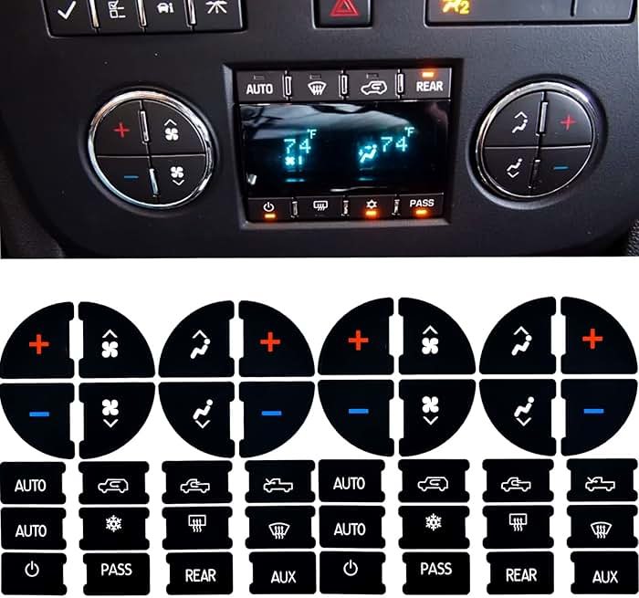 2 Packs AC Dash Button Repair Kit -Compatible with Chevy, Best for Fixing Ruined Faded A/C Control Buttons - Decal Replacement Fits Select 07-14 GM Vehicles - Car SUV Van Truck Accessories - Product Image