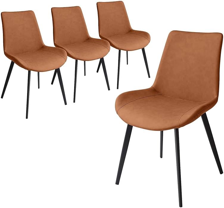 HIPIHOM Dining Chairs Set of 4, Modern Kitchen & Dining Room Chairs, Upholstered Faux Leather Cushion Seat and Sturdy Metal Legs (4 Brown Chairs) - Product Image