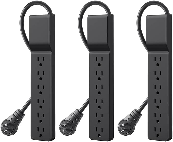 Belkin Power Strip Surge Protector with 6 AC Multiple Outlets - Flat Rotating Plug, 6 ft Long Heavy-Duty Extension Cord for Home, Office, Travel, Computer Desktop & Charging Brick (600 Joules) 3PK - Product Image