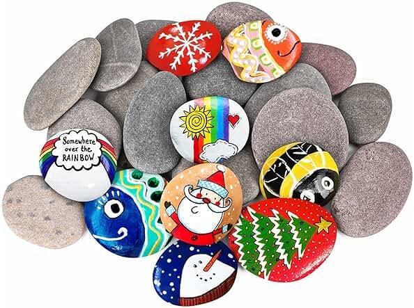 River Rocks for Painting 25 Pcs Large 2-3 Inch Flat Smooth Painting Stones Craft Rock to Paint for Kids Crafts Painting Bulk - Product Image