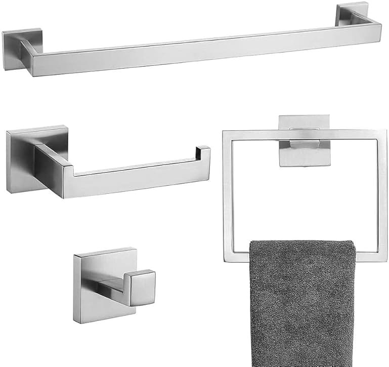 4-Piece Bathroom Hardware Accessories Set, Towel Bar Sets Include Towel Bar Towel Holder Toilet Paper Holder Towel Hook,16 inch Bath Accessories Kit, Brushed Nickel - Product Image