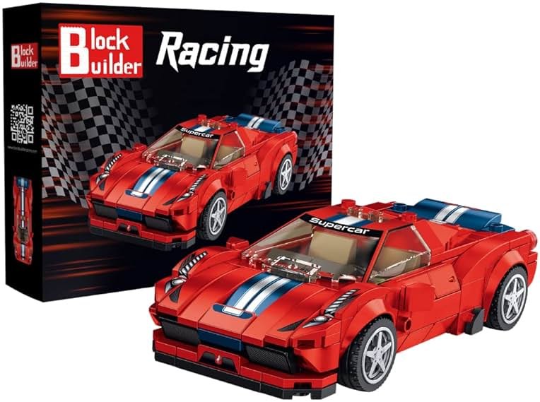 Block Builder Ferrari F8 Racing Car Building Block Set (306 Pieces). Racing Car Building Blocks for Kids and Adults - Product Image