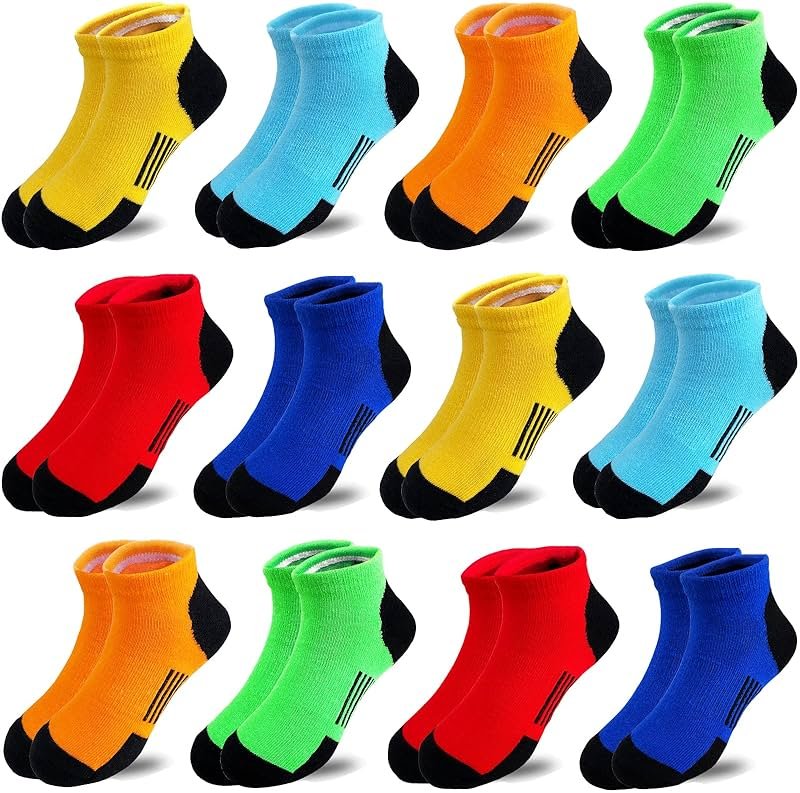 Tsmollyu 12 Pairs kids Half Cushion Low Cut socks, Socks for Boys Age 3-10,Cotton Ankle Athletic Sock for Little Big Kids - Product Image