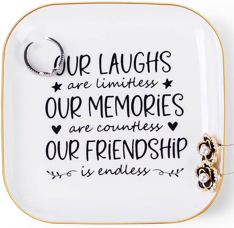 Piudee Friendship Gifts for Women Best Friend Jewelry Dish, Our Laughs are Limitless, Our Memories are Countless, Our Friendship is Endless Unique Gifts for Women, Female Friend Birthday Christmas - Product Image