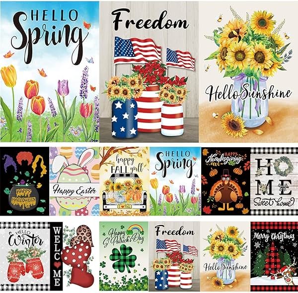 Pating Seasonal Garden Flags Set of 12 Double Sided 12 x 18 Inch, Small Yard Flags for Outside, Christmas Halloween Easter Valentine's Day Outdoor Decor, Holiday Garden Decorations for All Seasons - Product Image