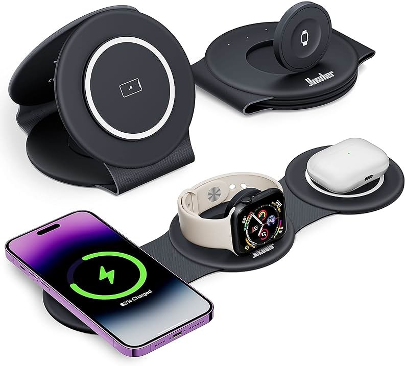 HICOBER 3 in 1 Charging Station for Multiple Apple Devices, Compatible with iPhone 17/16/15/14/13, Apple Watch & AirPods, Foldable Fast Wireless Charger & Travel Charger for Home/Office/Trips - Product Image