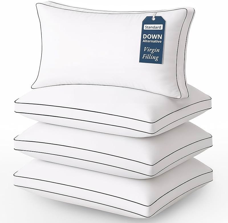 LANE LINEN Pillows Standard Size Set of 4 (20"x30") - Hotel Pillows for Side, Back & Stomach Sleepers, Cooling Pillow for Bed, Medium Firm Down Alternative Fill, Soft & Fluffy - White Pillow - Product Image