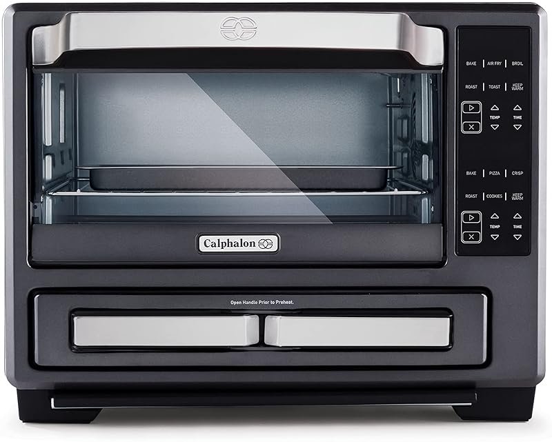 Calphalon Performance 12-in-1 Air Fry Toaster Oven with Dual Zone 12" Pizza Drawer Oven combo,Digital Precision Controls, Dark Stainless - Product Image