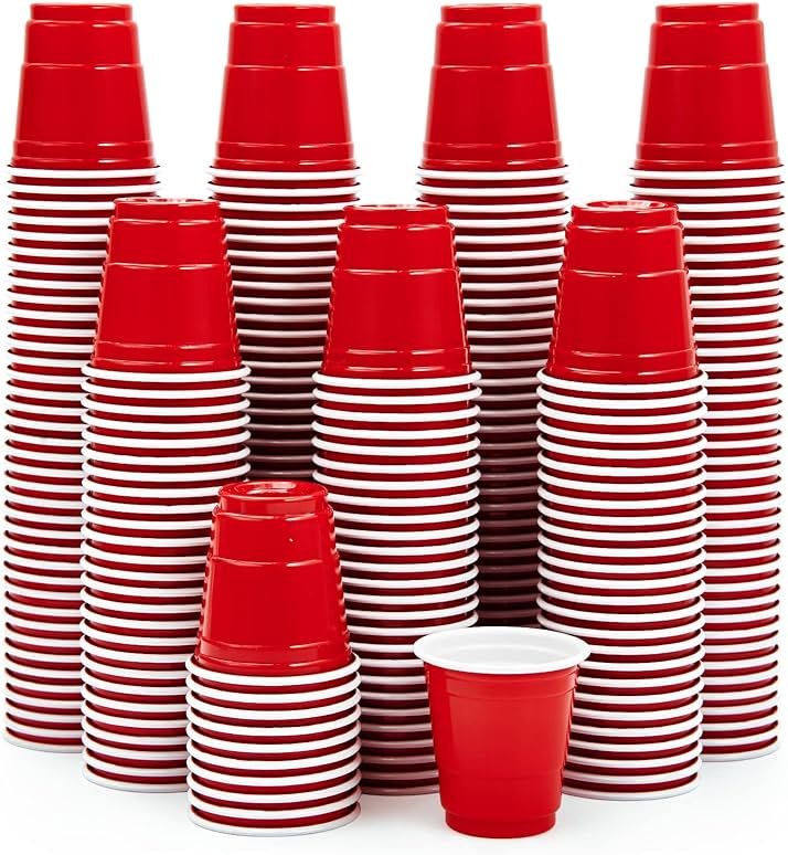 Lilymicky 300 PACK 2 oz Plastic Shot Glasses, Red Disposable Shot Cups, Mini Red Shot Cups, 2 oz Party Cups for Halloween Christmas Party - Product Image