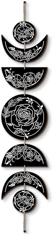 BBTO Boho Wall Decoration Moon Phases Wall Art Stars Moon Decoration Minimalist Room Wooden Gothic Witchy Door Pediments Hanging Sign(Black, White) - Product Image
