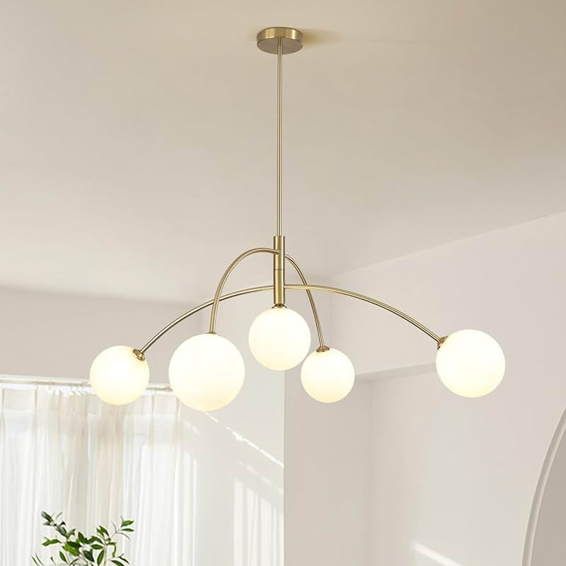 Fulesi Gold Chandelier 5-Light Glass Globe, Contemporary Mid Century Modern Sputnik Pendant Light Adjustable Brass Chandelier for Dining Room Living Room Entryway - Product Image