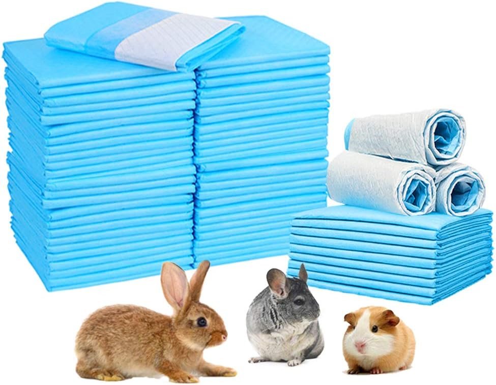 Amakunft Rabbit Pee Pads, Pet Toilet/ Potty Training Pads, Super Absorbent Guinea Pig Disposable Diaper for Hedgehog, Hamster, Chinchilla, Cat, Reptile and Other Small Animal (50pcs-18 x13, Blue) - Product Image