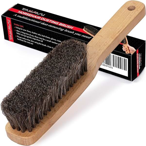 TAKAVU 10.2” Horsehair Brush, Hat Brush, Shoe Brush, Long Handle Felt Hat Cleaner, Soft Bristle Dusting Brush for Lint, Pet Hair – Wooden Wardrobe Brush for Hats, Suits, Upholstery - Product Image