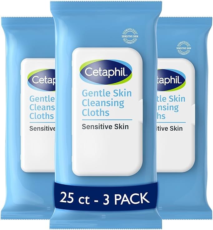 Cetaphil Face and Body Wipes, Gentle Skin Cleansing Cloths, 25 Count (Pack of 3), for Dry, Sensitive Skin, Flip Top Closure, Great for the Gym, Travel, in the Car, Hypoallergenic, Fragrance Free - Product Image