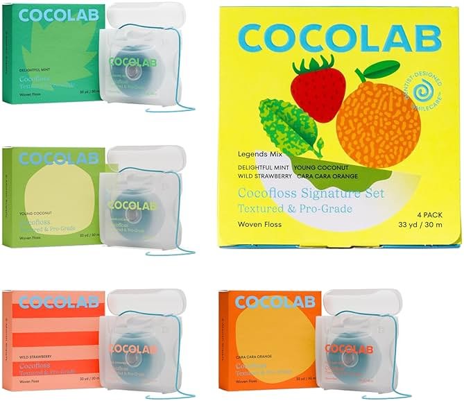 Cocofloss Expanding Woven Dental Floss by Cocolab, Waxed Tooth Floss for Daily Oral Care, Coconut Oil Infused, Vegan, for Adults and Kids, Signature Set, 4 Pack - Product Image
