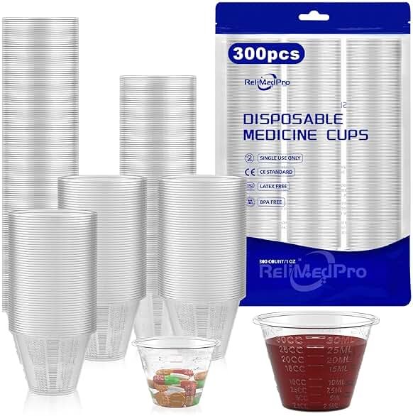 ReliMedPro Disposable Medicine Cups Graduated, pack of 300, 1 oz (30ml) Small Plastic Measuring Cup for Liquid Medication, Paint, Epoxy, Pill and Resin - Product Image