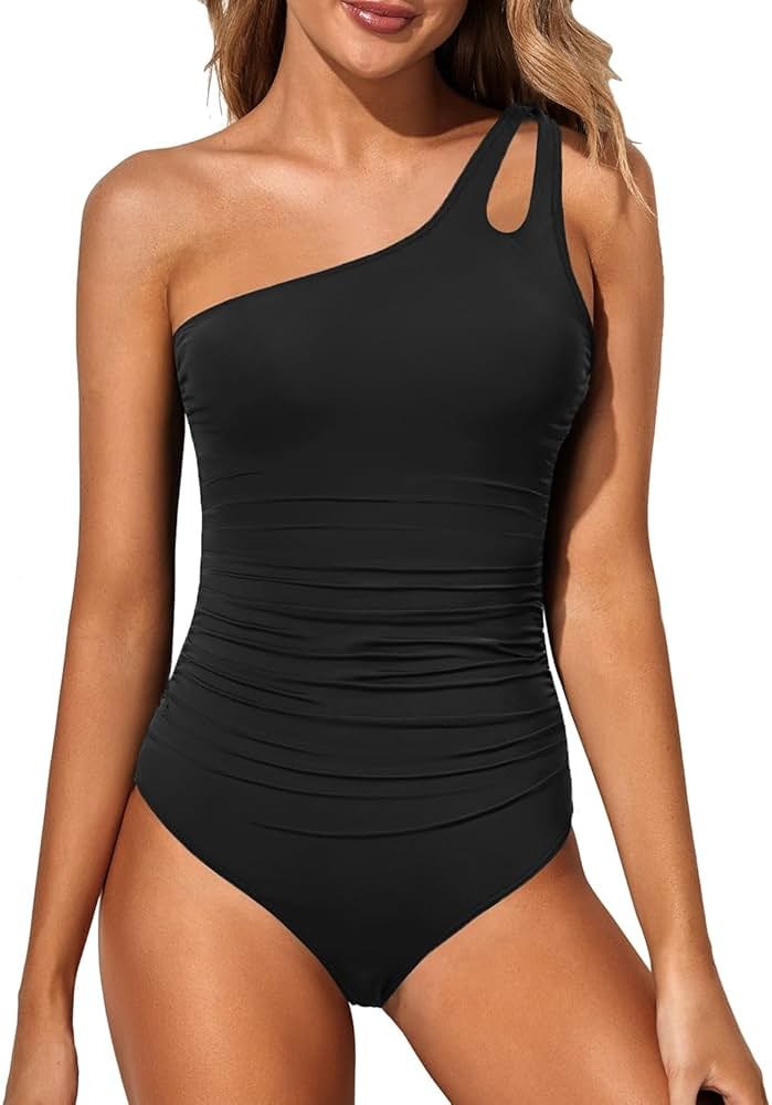 Holipick One Shoulder One Piece Swimsuit for Women Tummy Control Bathing Suits Modest Full Coverage Keyhole Swimwear - Product Image
