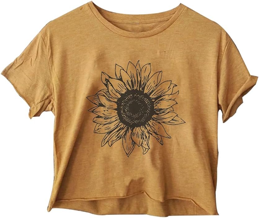 Women's Casual Summer Crop Top Cute Sunflower Graphic Crop Top for Teen Girl - Product Image