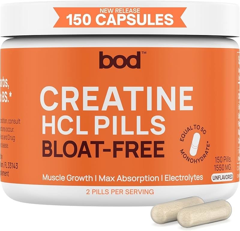 Bod Creatine HCL Capsules – 150 Pills | Creatine Hydrochloride Supplement for Men & Women | Easy-to-Swallow Alternative to Monohydrate Powder, Unflavored & Keto-Friendly - Product Image