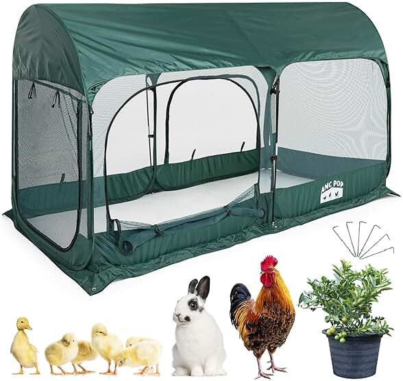 ANC POP Portable Chicken Run Large Pop-Up Chicken Pen for Small Animals Outdoor Gardening Net with 3 Doors and Handbag, Easy to Install and Storage, Green - Product Image