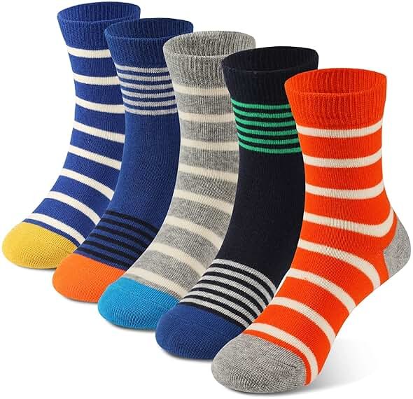 COTTON DAY Kids Boys Crew Dress Socks Bright Colorful Stripes Design - Product Image