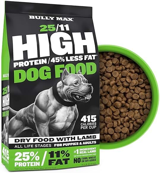 Bully Max 25/11 High Protein & Low Fat Dry Lamb Dog Food for Puppies and Adult Dogs - Chicken-Free Lamb Flavor - Natural Puppy Food for All Ages, Small and Large Breeds - Large Kibble Size, 15 lb. Bag - Product Image