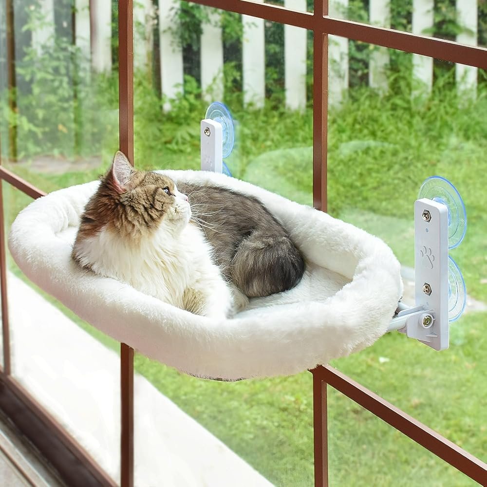 AMOSIJOY Cordless Cat Window Perch, Window Hammock for Cats with 4 Strong Suction Cups, Solid Metal Frame and Soft Cover, Indoor Cat Bed - Product Image