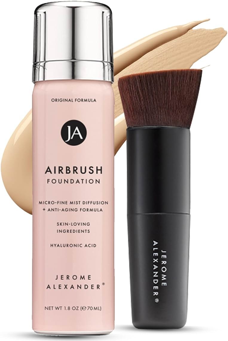 Jerome Alexander MagicMinerals AirBrush Foundation – 2 Piece Set with Airbrush Foundation and Kabuki Brush - Spray Makeup with Anti-aging Ingredients for Smooth Radiant Skin - Light Medium - Product Image