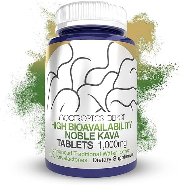 Nootropics Depot High Bioavailability Noble Kava Tablets | 1,000mg | 30 Count | Minimum 10% Kavalactones | Enhanced Traditional Water Extract - Product Image