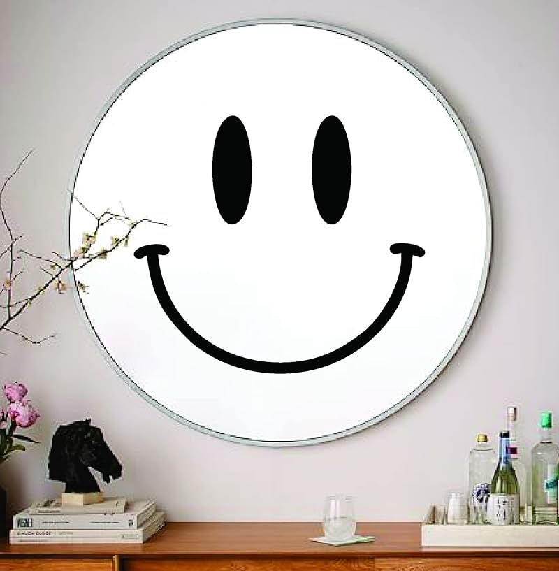 Smiley Face for Mirror V1 Wall Decal Art Sticker Vinyl Home Decor Bedroom Girls Women Daughter Makeup Lashes Brows Beauty Vanity Cute Trendy Smile Happy Aesthetic (22" width x 19" height) - Product Image