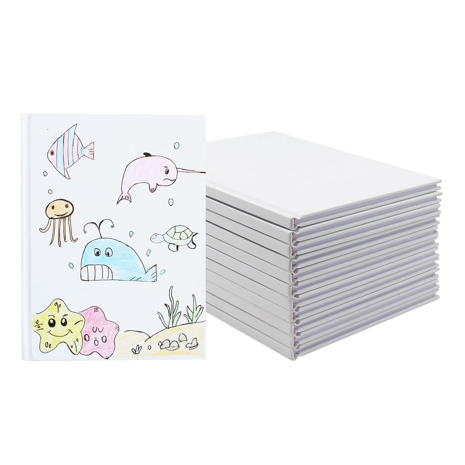 zmybcpack 12 Pack White Hardcover Blank Book 6x8 inch, Hardcover Blank book for Students to Write Stories, Hardcover Sketchbooks Journal（White，22 Sheets/ 44 Pages Each） - Product Image