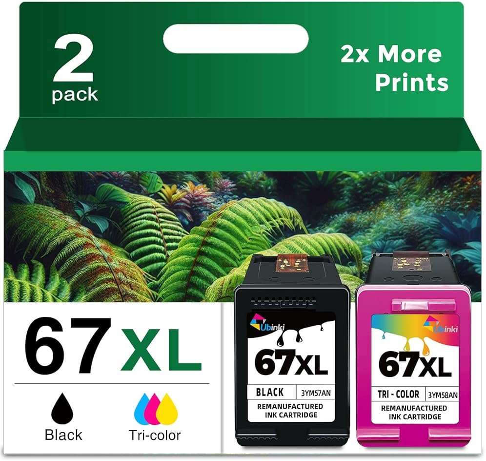 67XL Ink Cartridge Black/Color Combo Pack Replacement for HP Ink 67 67XL HP67 XL HP67XL for 2700 2700e 2752 2752e 2742e 2755e 4100 4100e 4152e 4155e 6000 6055e 6400 6458 6458e 6455e Printer - Product Image