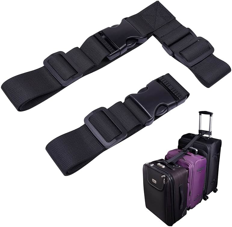 Wisdompro 2 Pcs Add a Bag Luggage Strap, Heavy Duty Adjustable Suitcase Belt Travel Attachment Travel Accessories for Connecting Your Luggage Together - Black (T-Type and Normal) - Product Image