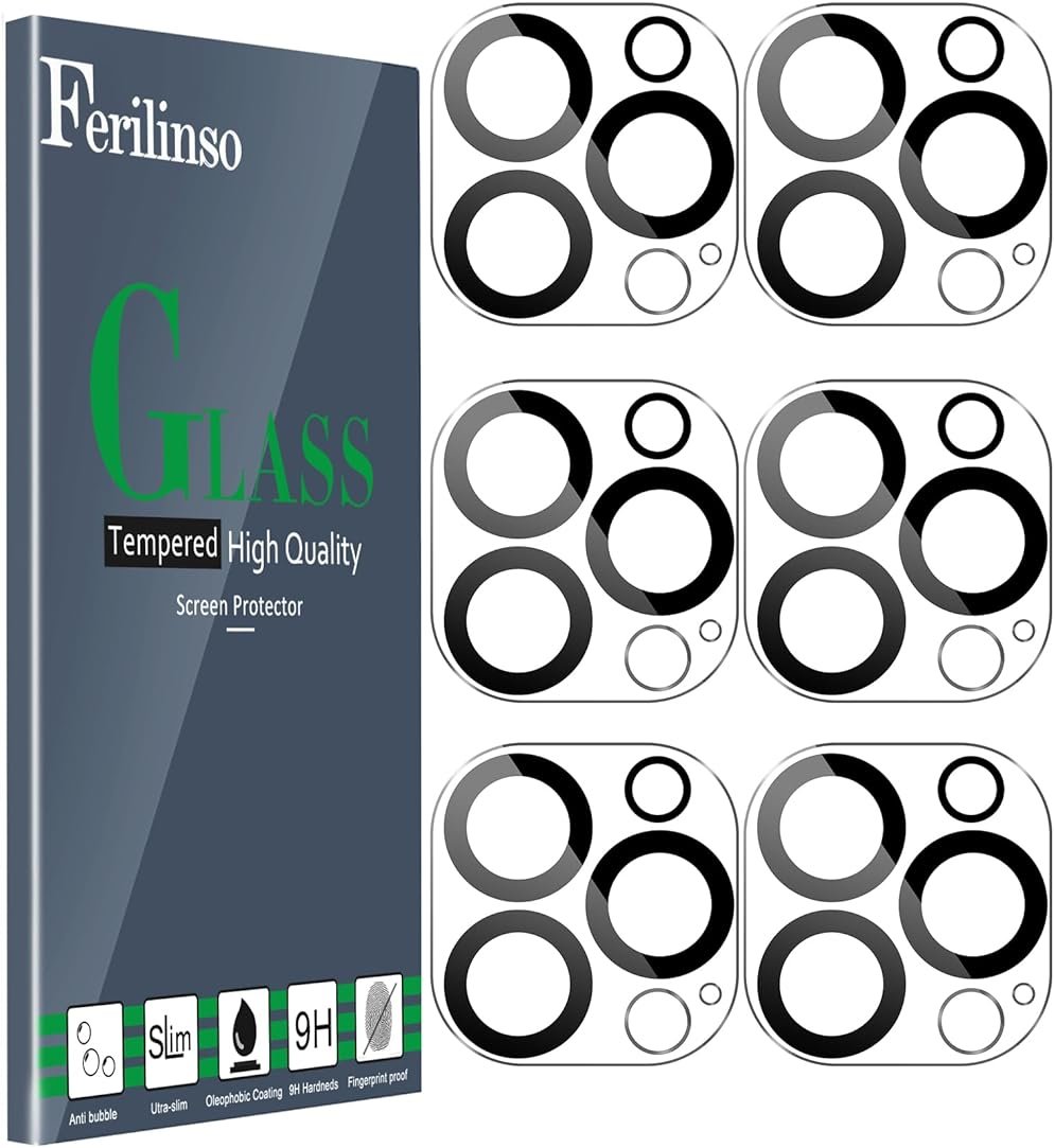 Ferilinso [6 Pack] Camera Lens Protector for iPhone 14 Pro Max iPhone 15 Pro Max iPhone 14 Pro iPhone 15 Pro Accessories camera screen Cover 9H Glass Unbreakable Protection Case Friendly - Product Image