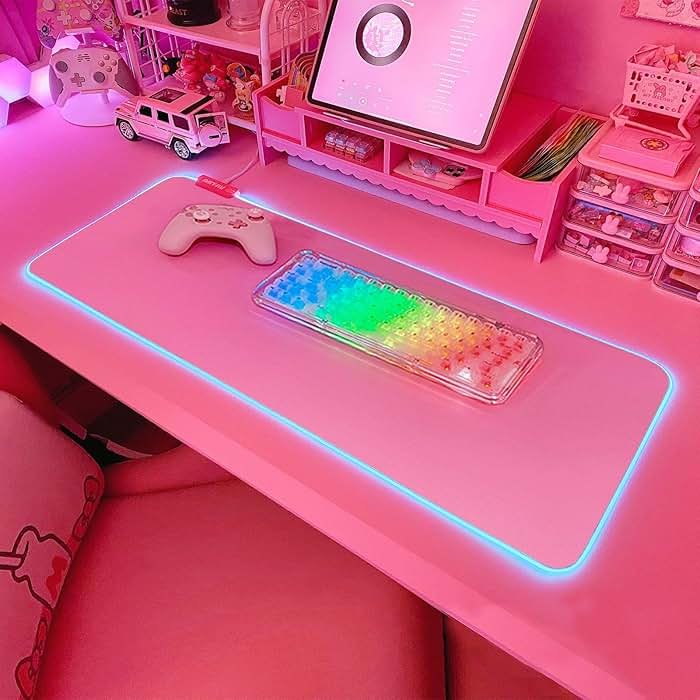 JMIYAV Pink RGB Gaming Mouse Pad 31.5x12 Inch PC XL Large Extended Glowing Led Light Up Desk Pad Non-Slip Rubber Base Computer Cute Mousepad Mat Desk Accessories Gaming Setup 31.5x12 Inch - Product Image