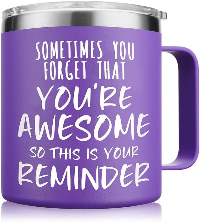NOWWISH Inspirational 14oz Purple Mug with Handle, Sometimes You Forget You're Awesome Stocking Stuffer for Women, Unique Christmas Birthday Gifts for Her, Mom, Daughter, Wife - Product Image