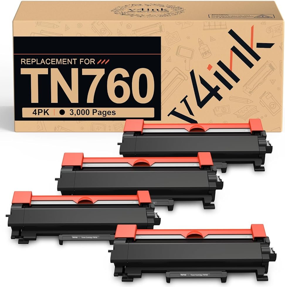 v4ink TN760 Toner Compatible Replacement for Brother TN760 TN-760 TN730 TN770 Toner Cartridge Black for Brother Printer HL L2350DW L2370DW L2390DW L2395DW MFC L2690DW L2710DW L2717DW L2750DW 4-Pack - Product Image