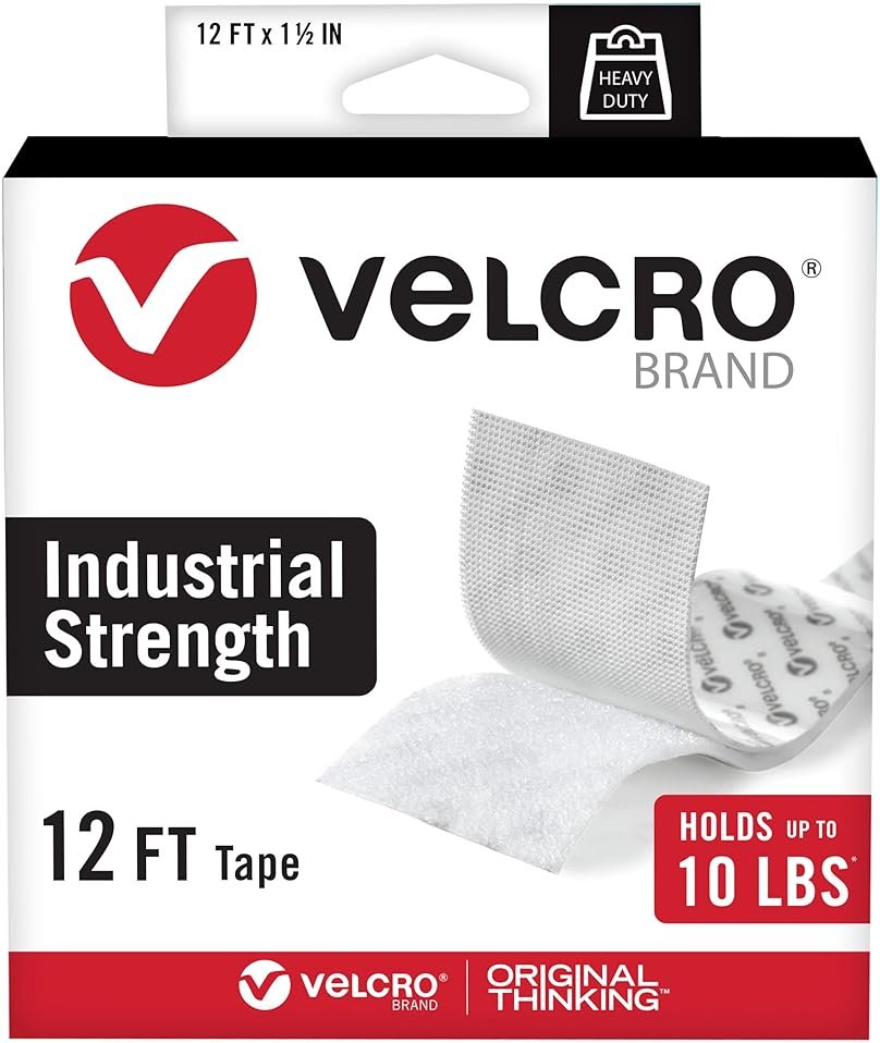 VELCRO Brand Heavy Duty Tape | 12 Foot Roll | Strong Sticky Back Adhesive Holds up to 10 lbs | Industrial Strength Fasteners for Indoor or Outdoor Use | 1-1/2in Width, White (VEL-30837-USA) - Product Image