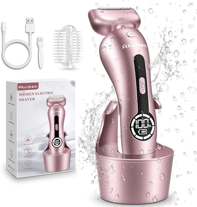 Electric Shaver for Women for Legs Bikini Trimmer Electric Razors for Women Underarm Public Hairs Rechargeable Womens Shaver Wet Dry Use Painless Cordless with Detachable Head (Pink) - Product Image