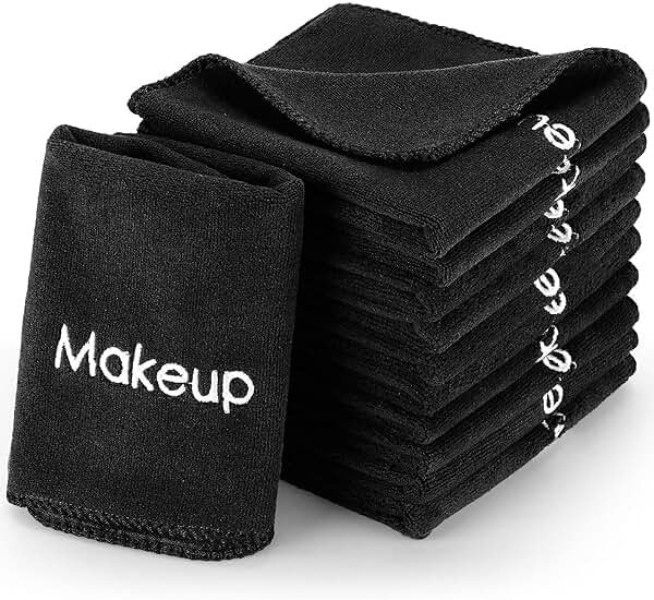Macarrie 48 Pcs Makeup Towels Gifts Bulk for Women Teacher Graduation Employee 12 x 12 Inch Travel Make up Cloth Microfiber Wash Reusable Remover Face Skin Cleaning Soft Absorbent Spa Facial(Black) - Product Image