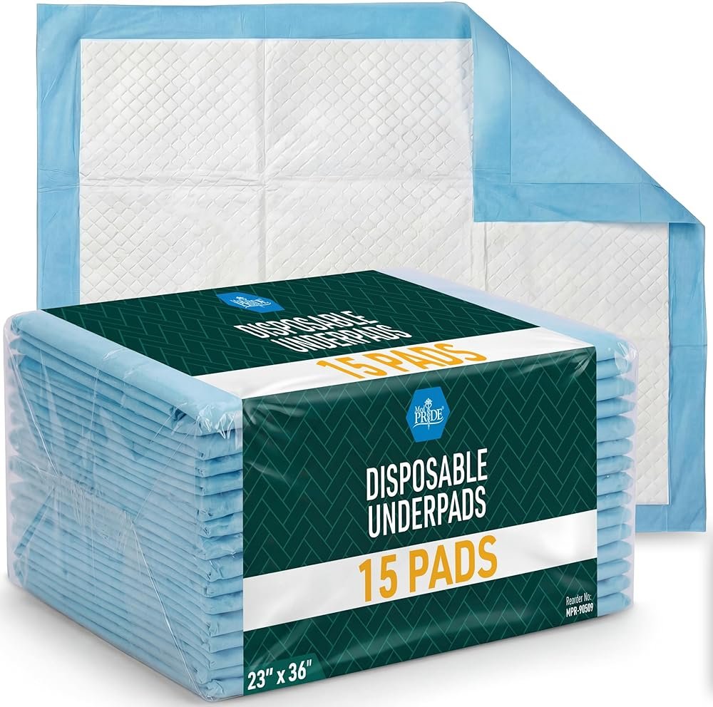 MED PRIDE 15 Disposable Underpads 23'' X 36'' Incontinence Pads, Chux, Bed Covers, Puppy Training | Thick, Super Absorbent Protection for Kids, Adults, Elderly - Product Image