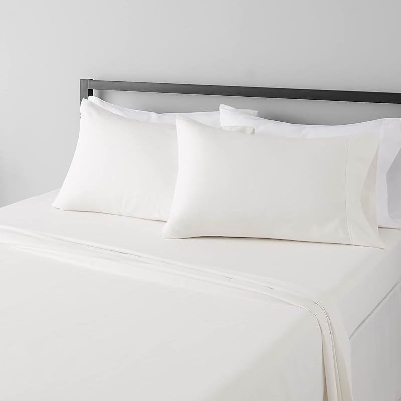 Amazon Basics 4 Piece Lightweight Super Soft Easy Care Microfiber Bed Sheet Set with 14" Deep Pockets - Queen, Cream, Solid - Product Image