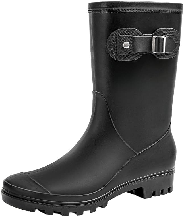 Fubotao Women's Mid Calf Rain Boots Waterproof Fashion Garden Shoes Anti-slipping Rainboots For Women Comfortable Insole Light Rain Shoes - Product Image